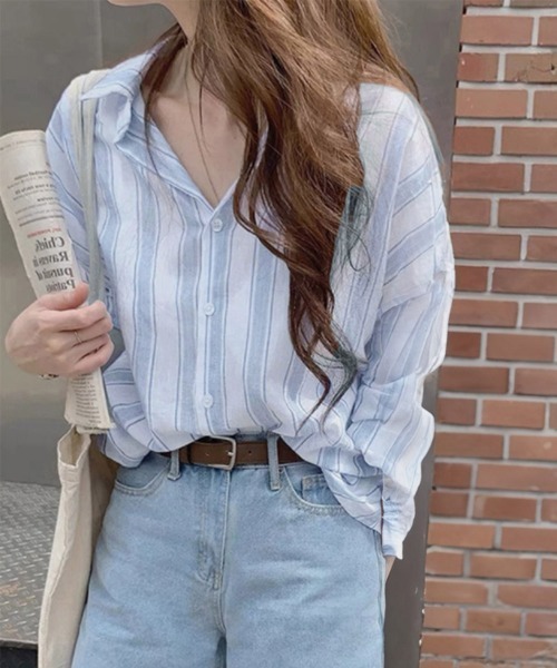 Miniministore（ミニミニストア）の「ストライプシャツ レディース カジュアル（シャツ/ブラウス・レディース・ブルー/グレー・XL/L）」の2枚目の写真