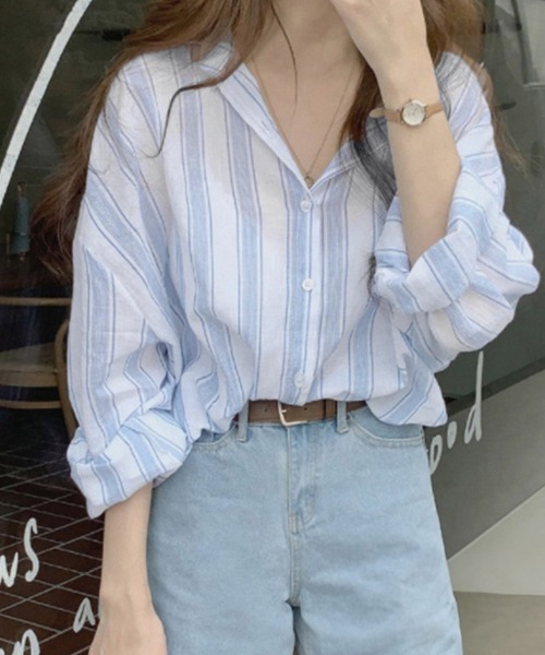 Miniministore（ミニミニストア）の「ストライプシャツ レディース カジュアル（シャツ/ブラウス・レディース・ブルー/グレー・XL/L）」の3枚目の写真