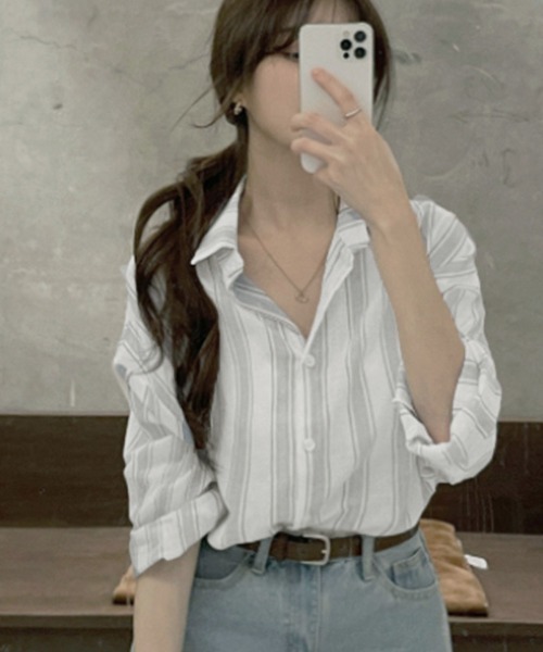 Miniministore(ミニミニストア)の「ストライプシャツ レディース カジュアル(シャツ/ブラウス・レディース・ブルー/グレー・XL/L)」の10枚目の写真