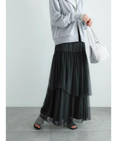 Te chichi（テチチ）の「【松井愛莉着用】チュールアシメ ティアードスカート（スカート・レディース・オフホワイト/グリーン/ブラック・F）」の3枚目の写真