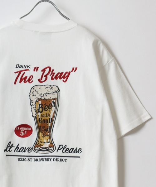 POWER TO THE PEOPLE(パワートゥーザピープル)の「POWER TO THE PEOPLE/パワートゥザピープル ワンポイント バック刺繍 Beer ヴィンテージカー イヌ&ネコ リンガー 半袖Tシャツ レディース メンズ(Tシャツ/カットソー・レディース・チャコール/ホワイト/ホワイト系その他/ホワイト系その他3/ブラック/ホワイト系その他2・M/L/LL)」の3枚目の写真