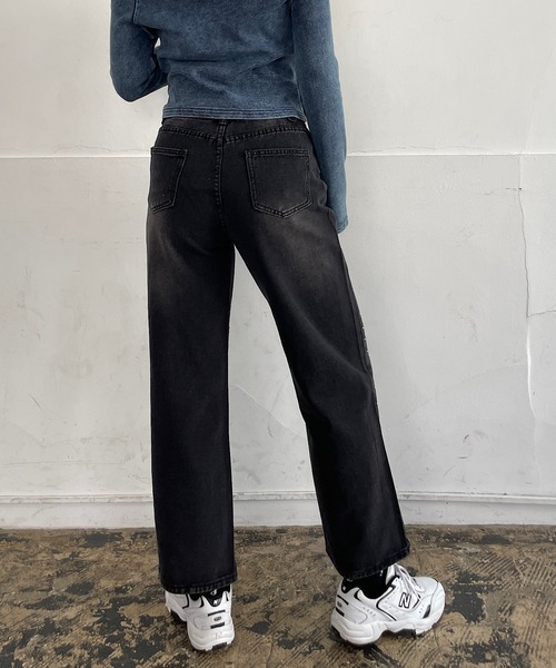 セール】ラインストーンデニムストレートパンツ（デニムパンツ