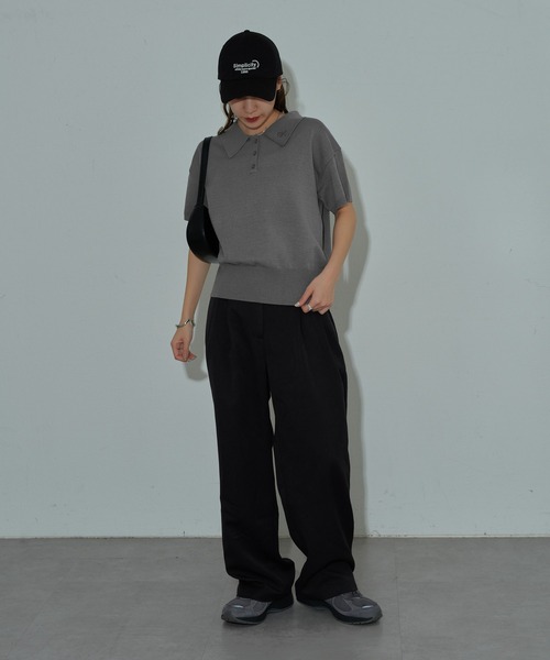 COLONY 2139（コロニートゥーワンスリーナイン）の「衿刺繍ニットポロ（ポロシャツ・レディース・グレー/アイボリー/ブラック・FREE）」の6枚目の写真