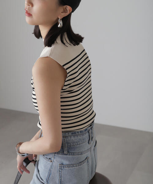 FREE'S MART（フリーズマート）の「［洗える］マシンウォッシャブル総針ボトルネックノースリーブニット（ニット/セーター・レディース・ホワイト系その他/ブラック/イエロー/ホワイト/ライトグリーン・FREE）」の14枚目の写真