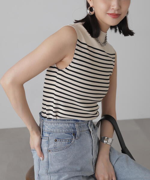 FREE'S MART（フリーズマート）の「［洗える］マシンウォッシャブル総針ボトルネックノースリーブニット（ニット/セーター・レディース・ホワイト系その他/ブラック/イエロー/ホワイト/ライトグリーン・FREE）」の15枚目の写真