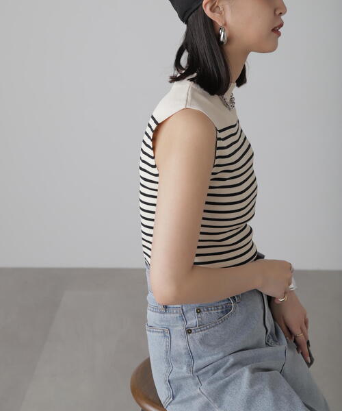 FREE'S MART（フリーズマート）の「［洗える］マシンウォッシャブル総針ボトルネックノースリーブニット（ニット/セーター・レディース・ホワイト系その他/ブラック/イエロー/ホワイト/ライトグリーン・FREE）」の16枚目の写真