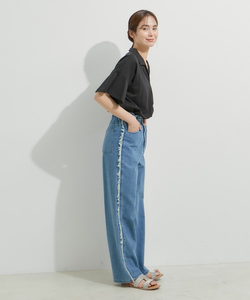 le cercle ADAM ET ROPE'（ルセルクルアダムエロペ）の「スキッパーフレアＴシャツ（Tシャツ/カットソー・レディース・ホワイト/ブラック/ブラウン/グリーン・FREE）」の6枚目の写真