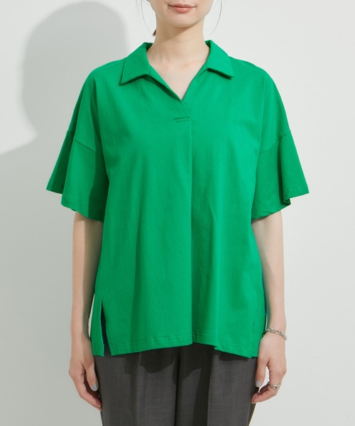 le cercle ADAM ET ROPE'（ルセルクルアダムエロペ）の「スキッパーフレアＴシャツ（Tシャツ/カットソー・レディース・ホワイト/ブラック/ブラウン/グリーン・FREE）」の12枚目の写真