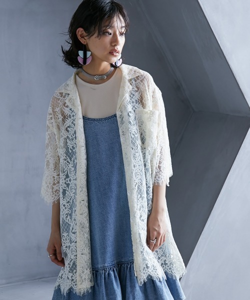 GEVS.(ジェイヴィス)の「【販売終了】<大きいサイズ> レースチュニックシャツ GEVS.(シャツ/ブラウス・レディース・アイボリー/ブラック・L/LL/3L/4L/5L)」の1枚目の写真