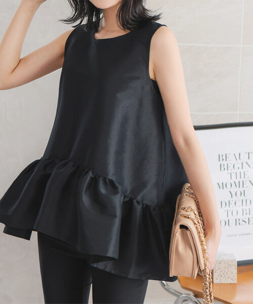 KOBE LETTUCE（コウベレタス）の「ペプラムボリューミーブラウス（シャツ/ブラウス・レディース・ブラック/ホワイト・M）」の2枚目の写真