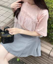 clear | クロップド丈チュールドッキング半袖Tシャツ≪2024SS新作≫(Tシャツ/カットソー)