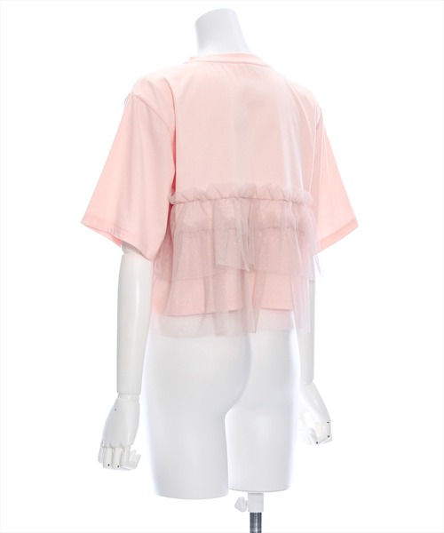 clear（クリア）の「クロップド丈チュールドッキング半袖Tシャツ［ショート丈 異素材 着回し抜群 カジュアル］≪再入荷≫（Tシャツ/カットソー・レディース・ピンク/ブラック/オフホワイト・F）」の8枚目の写真