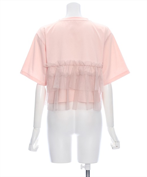 clear（クリア）の「クロップド丈チュールドッキング半袖Tシャツ［ショート丈 異素材 着回し抜群 カジュアル］≪再入荷≫（Tシャツ/カットソー・レディース・ピンク/ブラック/オフホワイト・F）」の9枚目の写真