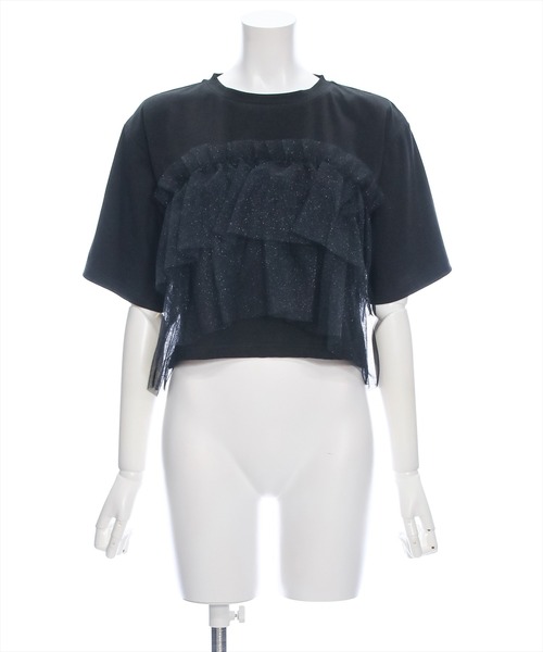 セール】クロップド丈チュールドッキング半袖Tシャツ［ショート
