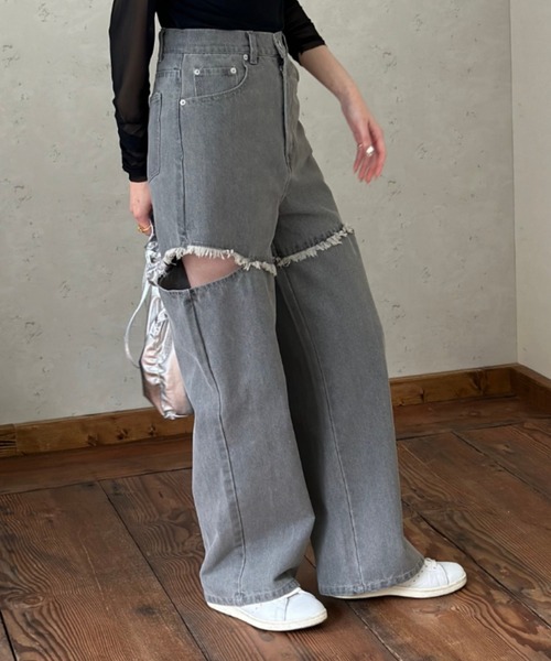 セール】12OZ サイドダメージデニムパンツ（デニムパンツ）｜Per