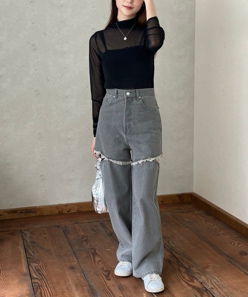 Per sist ence（パーシエンス）の「12OZ サイドダメージデニムパンツ（デニムパンツ・レディース・ブラック/グレー/ブルー・SMALL/MEDIUM）」の5枚目の写真