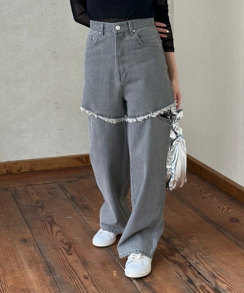 Per sist ence（パーシエンス）の「12OZ サイドダメージデニムパンツ（デニムパンツ・レディース・ブラック/グレー/ブルー・SMALL/MEDIUM）」の6枚目の写真