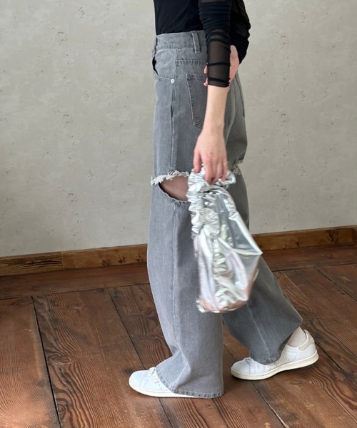 Per sist ence（パーシエンス）の「12OZ サイドダメージデニムパンツ（デニムパンツ・レディース・ブラック/グレー/ブルー・SMALL/MEDIUM）」の7枚目の写真