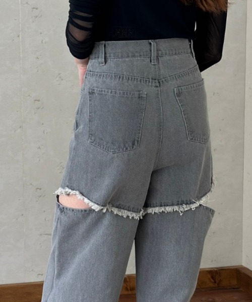 Per sist ence（パーシエンス）の「12OZ サイドダメージデニムパンツ（デニムパンツ・レディース・ブラック/グレー/ブルー・SMALL/MEDIUM）」の8枚目の写真
