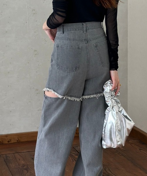 Per sist ence（パーシエンス）の「12OZ サイドダメージデニムパンツ（デニムパンツ・レディース・ブラック/グレー/ブルー・SMALL/MEDIUM）」の9枚目の写真