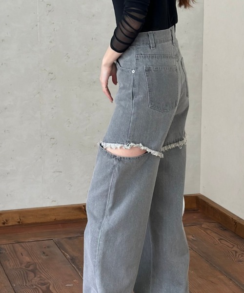 Per sist ence（パーシエンス）の「12OZ サイドダメージデニムパンツ（デニムパンツ・レディース・ブラック/グレー/ブルー・SMALL/MEDIUM）」の10枚目の写真