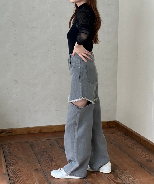 Per sist ence（パーシエンス）の「12OZ サイドダメージデニムパンツ（デニムパンツ・レディース・ブラック/グレー/ブルー・SMALL/MEDIUM）」の11枚目の写真