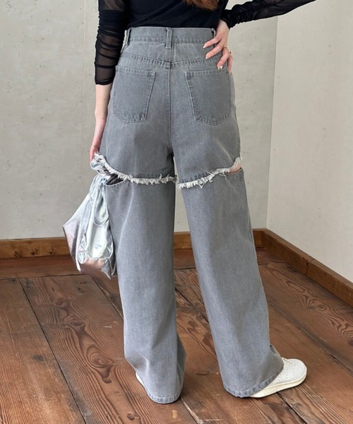 Per sist ence（パーシエンス）の「12OZ サイドダメージデニムパンツ（デニムパンツ・レディース・ブラック/グレー/ブルー・SMALL/MEDIUM）」の13枚目の写真