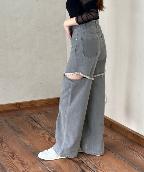 Per sist ence（パーシエンス）の「12OZ サイドダメージデニムパンツ（デニムパンツ・レディース・ブラック/グレー/ブルー・SMALL/MEDIUM）」の19枚目の写真