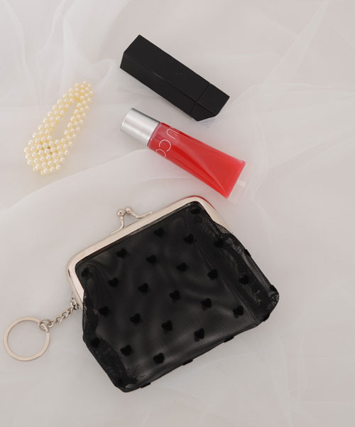 Mayree（メイリー）の「【float】ハートドット柄/レオパード柄 がま口ポーチ/小物入れ【メッシュ素材】（ポーチ・レディース・ブラック系2/ブラック系1・FREE）」の5枚目の写真