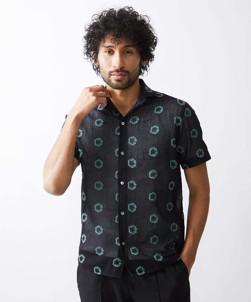 MICHEL KLEIN HOMME (ミッシェルクランオム)の「総柄シアー半袖シャツ(シャツ/ブラウス・メンズ・ブラック/カーキ・MEDIUM/LARGE/X-LARGE)」の7枚目の写真