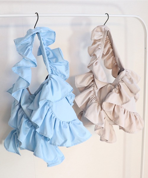 T・S・L（ティーエスエル）の「【T・S・L】フリルデザイン ワンショルダーバッグ / 1241-446-1（ショルダーバッグ・レディース・グレイッシュベージュ/ブラック/ブルー・FREE）」の7枚目の写真