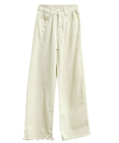 ISOOK（アイスー）の「カットオフイージーデニム(chiica select) / カットオフデニム デニムパンツ ウエストゴム フリンジ（デニムパンツ・レディース・ホワイト/ライトブルー・S/M）」の14枚目の写真