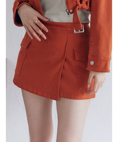 MURUA（ムルーア）の「【SET UP対応】ラップ風ミニスカート（スカート・レディース・オレンジ/ブルー/ブラック・1/2）」の3枚目の写真