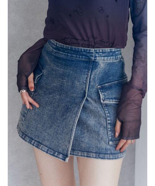 MURUA（ムルーア）の「【SET UP対応】ラップ風ミニスカート（スカート・レディース・オレンジ/ブルー/ブラック・1/2）」の4枚目の写真