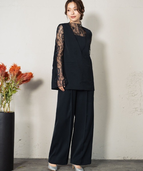 セール】チュール レイヤード トップス ワイドパンツ セットアップ