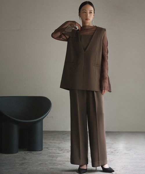 ガール　チュールレイヤードトップス・ワイドパンツ セットアップ 2点セット GIRL DRESS FOR NOW パンツドレス チュール レイヤード トップス