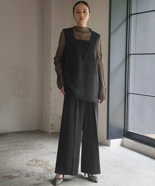 girl（ガール）の「[低身長/大きいサイズあり（～3L）]パンツドレス セパレート セットアップ 2点セット レイヤード風ドッキングトップス ワイドパンツ 結婚式 パーティードレス オケージョンドレス お呼ばれ 二次会 成人式 同窓会 謝恩会（パンツドレス・レディース・チャコールグレー/ブラウン/ブラック/ネイビー/ダークブラウン・2L/S/M/L/XS.P/3L）」の15枚目の写真