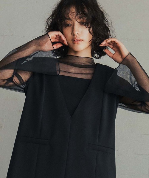 girl（ガール）の「[低身長/大きいサイズあり（～3L）]パンツドレス セパレート セットアップ 2点セット レイヤード風ドッキングトップス ワイドパンツ 結婚式 パーティードレス オケージョンドレス お呼ばれ 二次会 成人式 同窓会 謝恩会（パンツドレス・レディース・チャコールグレー/ブラウン/ブラック/ネイビー/ダークブラウン・2L/S/M/L/XS.P/3L）」の16枚目の写真