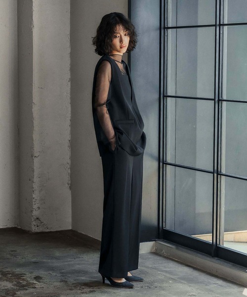 セール】チュール レイヤード トップス ワイドパンツ セットアップ