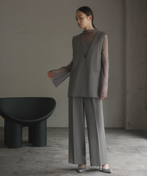 セール】チュール レイヤード トップス ワイドパンツ セットアップ