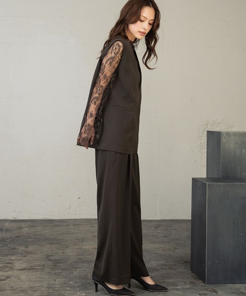 セール】チュール レイヤード トップス ワイドパンツ セットアップ