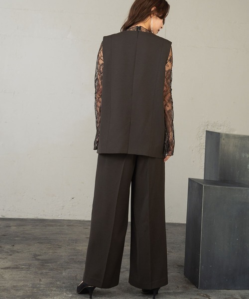 セール】チュール レイヤード トップス ワイドパンツ セットアップ