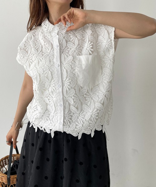 antic rag(アンティックラグ)の「レース切り替えシャツブラウス(シャツ/ブラウス・レディース・ホワイト/ブルー/ブラック・FREE)」の2枚目の写真