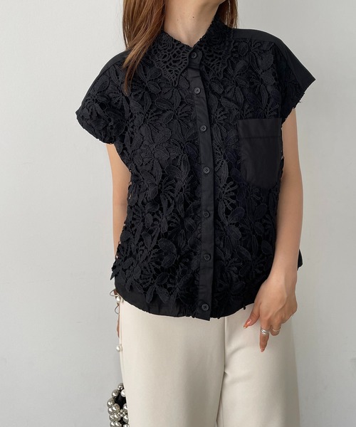 antic rag(アンティックラグ)の「レース切り替えシャツブラウス(シャツ/ブラウス・レディース・ホワイト/ブルー/ブラック・FREE)」の3枚目の写真