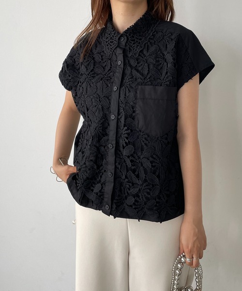 antic rag(アンティックラグ)の「レース切り替えシャツブラウス(シャツ/ブラウス・レディース・ホワイト/ブルー/ブラック・FREE)」の13枚目の写真