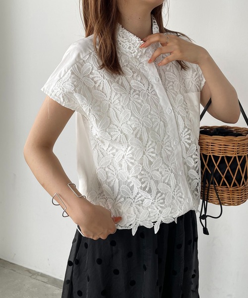 antic rag(アンティックラグ)の「レース切り替えシャツブラウス(シャツ/ブラウス・レディース・ホワイト/ブルー/ブラック・FREE)」の6枚目の写真