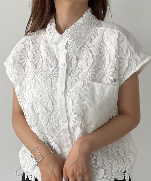 antic rag(アンティックラグ)の「レース切り替えシャツブラウス(シャツ/ブラウス・レディース・ホワイト/ブルー/ブラック・FREE)」の7枚目の写真