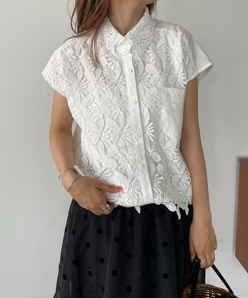 antic rag(アンティックラグ)の「レース切り替えシャツブラウス(シャツ/ブラウス・レディース・ホワイト/ブルー/ブラック・FREE)」の5枚目の写真