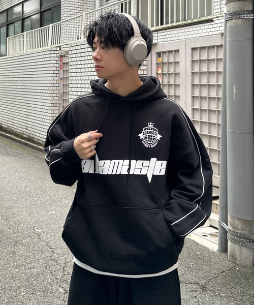ADAMASTE(アダマスト)の「big silhouette piping game parker - ビッグシルエットパイピングゲームパーカー(パーカー・メンズ・ブラック/グレー・MEDIUM/LARGE)」の3枚目の写真