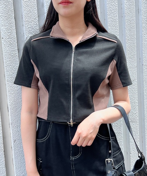 Figments(フィグメンツ)の「SSバイカラートラックジャケット(ジャージ・レディース・ブラウン/オフホワイト・FREE)」の1枚目の写真